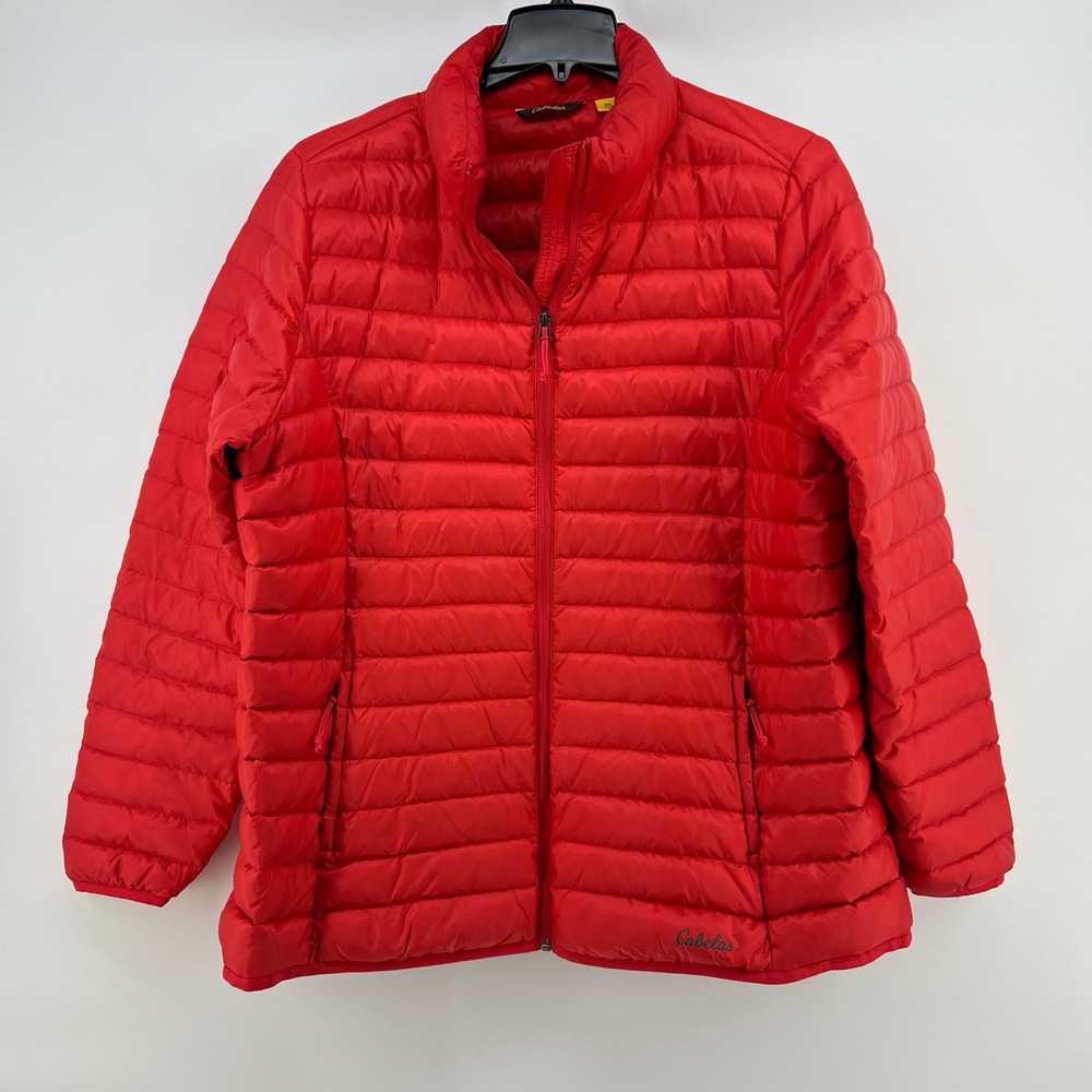 Cabelas‎ Mens 2XL Red Duck Down Puffer Jacket Full Zip Quilted L19JK684
